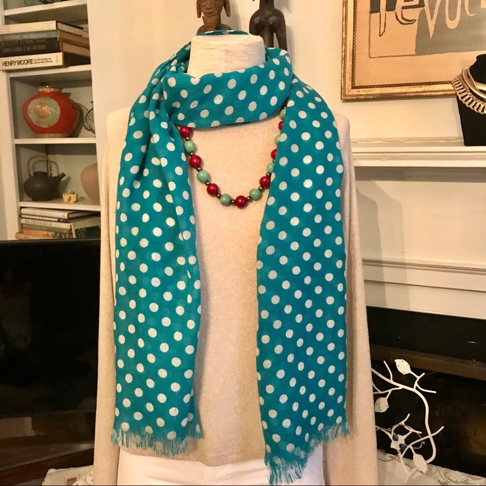 Kate Spade blue and white polka dot scarf. Excellent used condition